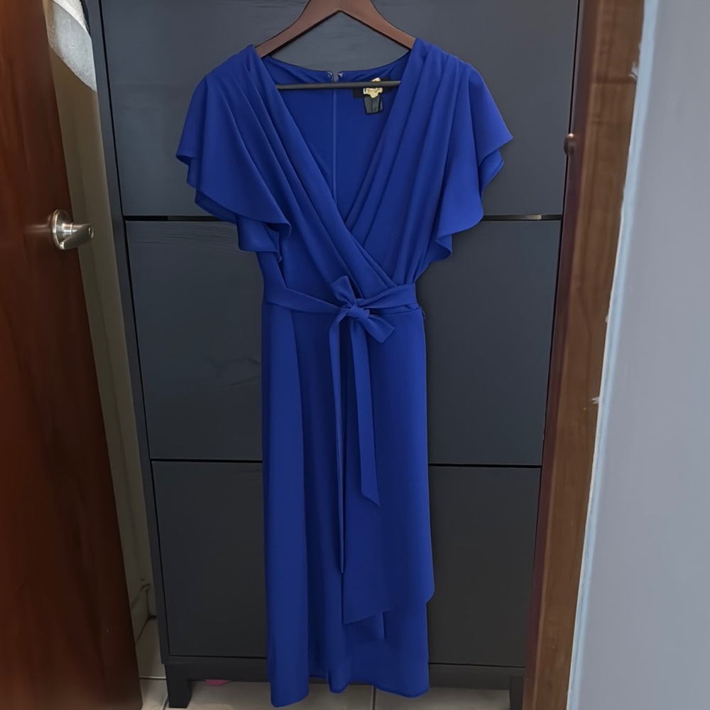 Dkny Blue V-Neck Flutter Sleeve Sundress